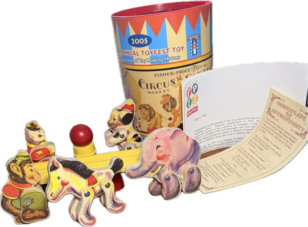 Vtg 2005 Fisher Price Circus Parade Woodsy Animals 75th Anniversary Set Canister